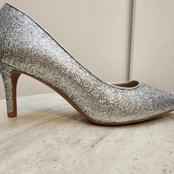 On 34th Womens Jeules Pointed-Toe Sli Silver Glitter 8M - Picture 4 of 10
